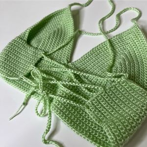 Handmade Green Crochet Triangle Crop Tops Strappy Back‎ Small A/B Cups